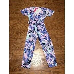 Lilly Pulitzer Women's Iris Blue Giraffic Park SS Miliah Jumpsuit, Size Medium